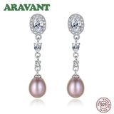 925 Silver Zircon Freshwater Pearl Earrings Wedding Jewelry Women