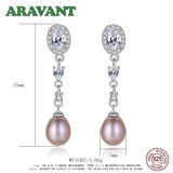 925 Silver Zircon Freshwater Pearl Earrings Wedding Jewelry Women