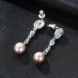 925 Silver Zircon Freshwater Pearl Earrings Wedding Jewelry Women