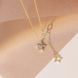 925 Silver Zircon Star Necklace Double Pendant Chain for Women