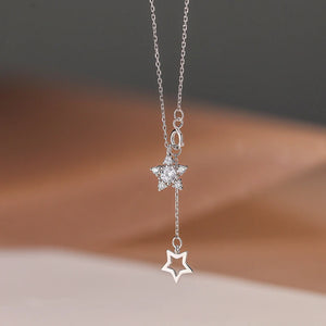 925 Silver Zircon Star Necklace Double Pendant Chain for Women