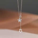 925 Silver Zircon Star Necklace Double Pendant Chain for Women