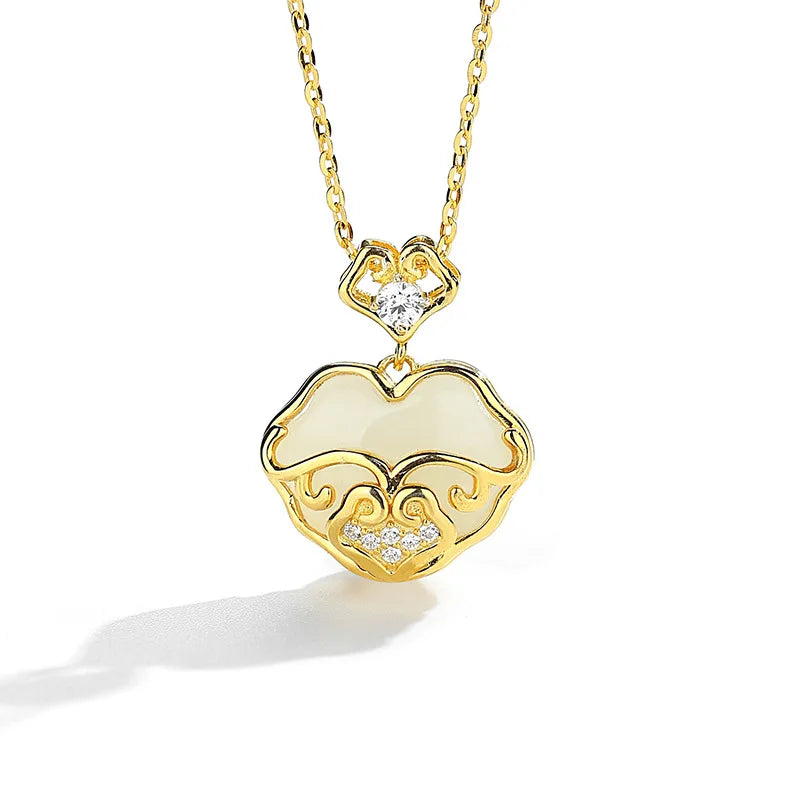 925 Silver Natural Hotan Jade Retro Necklace for Women