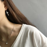 925 Silver Christian Cross Dangle Earrings Gift Women