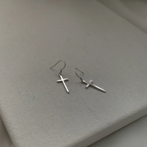 925 Silver Christian Cross Dangle Earrings Gift Women