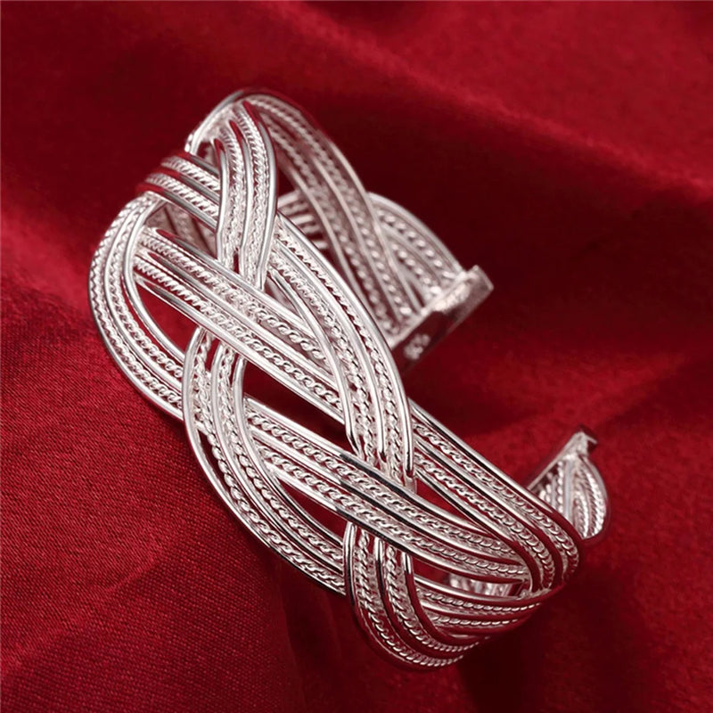 925 Silver Intertwined Bangle Bracelet For Women Party Jewelry