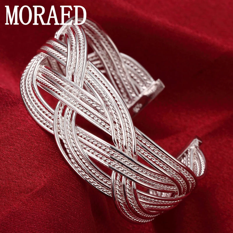 925 Silver Wide Cuff Bangle Bracelet for Women Men