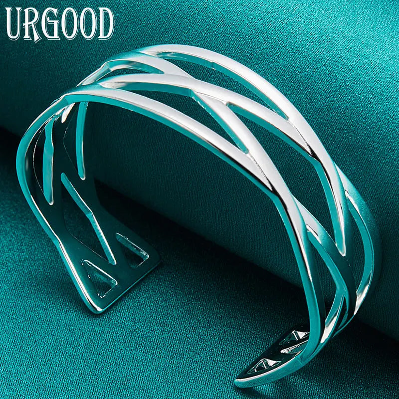925 Silver Interweave Bangle Wedding Romantic Jewelry Gift
