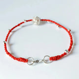 925 Sterling Silver Ball Charm Bracelet with Red Thread