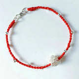 925 Sterling Silver Ball Charm Bracelet with Red Thread