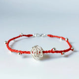 925 Sterling Silver Ball Charm Bracelet with Red Thread