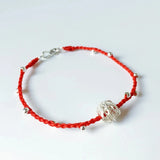 925 Sterling Silver Ball Charm Bracelet with Red Thread