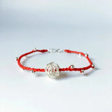 925 Sterling Silver Ball Charm Bracelet with Red Thread