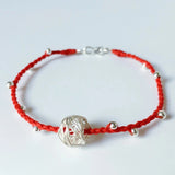 925 Sterling Silver Ball Charm Bracelet with Red Thread