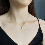 925 Silver Oval Concave Pendant Necklace Women Fine Jewelry Gift