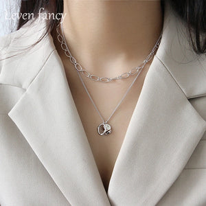 925 Silver Vermeil Charm Necklace Round Circle Pendant