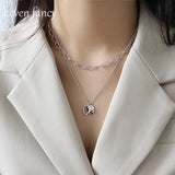 925 Silver Vermeil Charm Necklace Round Circle Pendant