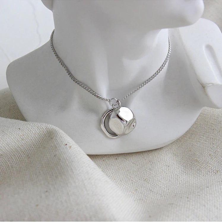925 Silver Vermeil Charm Necklace Round Circle Pendant