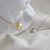 925 Silver Vermeil Charm Necklace Round Circle Pendant