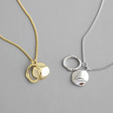 925 Silver Vermeil Charm Necklace Round Circle Pendant