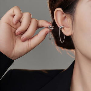 925 Silver Ear Clips Tassel Chain Earrings Zircon Ear Cuff Jewelry