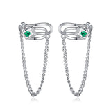 925 Silver Ear Clips Tassel Chain Earrings Zircon Ear Cuff Jewelry