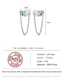925 Silver Ear Clips Tassel Chain Earrings Zircon Ear Cuff Jewelry