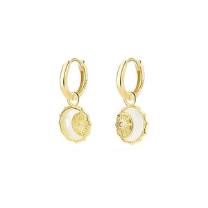 925 Silver Geometric Sun Shell Dangle Earrings Vintage Jewelry