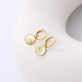 925 Silver Geometric Sun Shell Dangle Earrings Vintage Jewelry