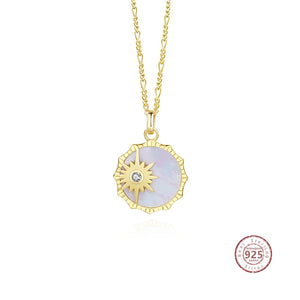 925 Silver Shell Pendant Necklace Geometric Sun Vintage Jewelry