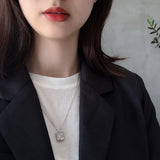 925 Silver Square Pendant Necklace Long Chain Jewelry Women Geometric Necklaces