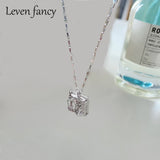 925 Silver Square Pendant Necklace Long Chain Jewelry Women Geometric Necklaces