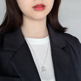 925 Silver Square Pendant Necklace Long Chain Jewelry Women Geometric Necklaces