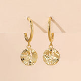 925 Silver Hammered Dangle Hoop Earrings 18K Plated Vintage Women Party Jewelry