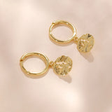 925 Silver Hammered Dangle Hoop Earrings 18K Plated Vintage Women Party Jewelry