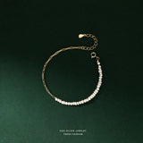 925 Silver Irregular Pearl Chain Bracelet for Women