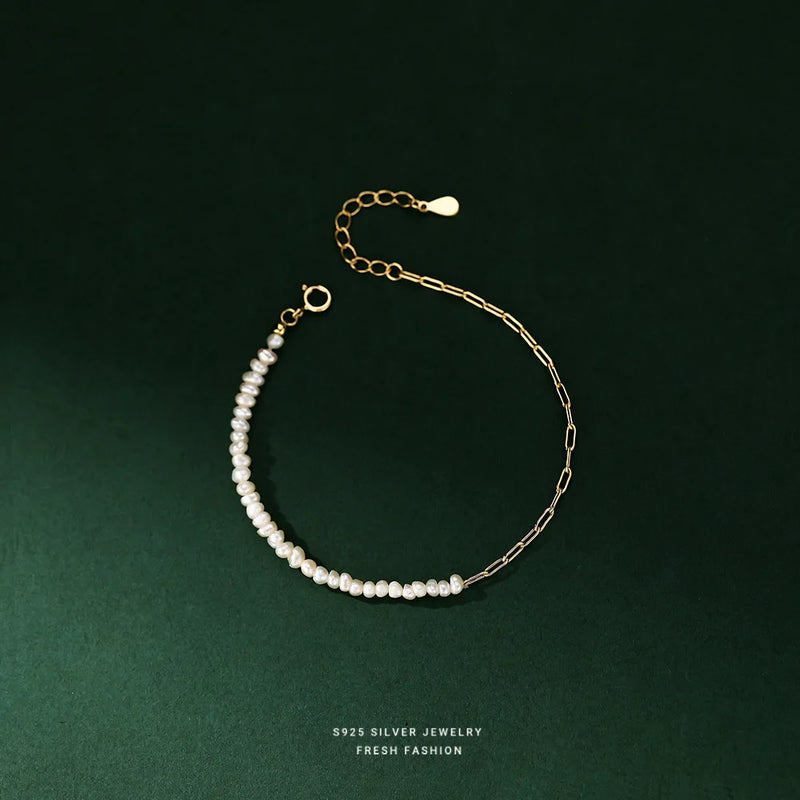 925 Silver Irregular Pearl Chain Bracelet for Women