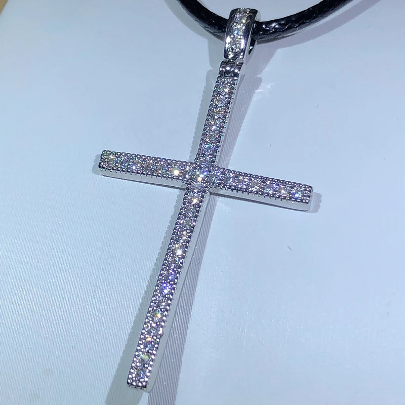 925 Silver Islamic Cross Necklace Zircon Glittering Pendant