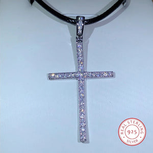 925 Silver Islamic Cross Necklace Zircon Glittering Pendant