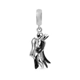 925 Silver Jack&Sally Embrace Love Dangle Charm Pan Bracelet Jewelry