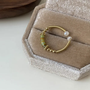 925 Silver Jade Drop Glaze Ring for Women, Star Pearl Retro Jewelry