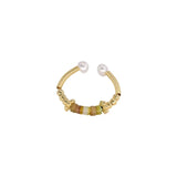 925 Silver Jade Drop Glaze Ring for Women, Star Pearl Retro Jewelry