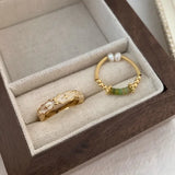 925 Silver Jade Drop Glaze Ring for Women, Star Pearl Retro Jewelry
