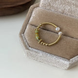 925 Silver Jade Drop Glaze Ring for Women, Star Pearl Retro Jewelry