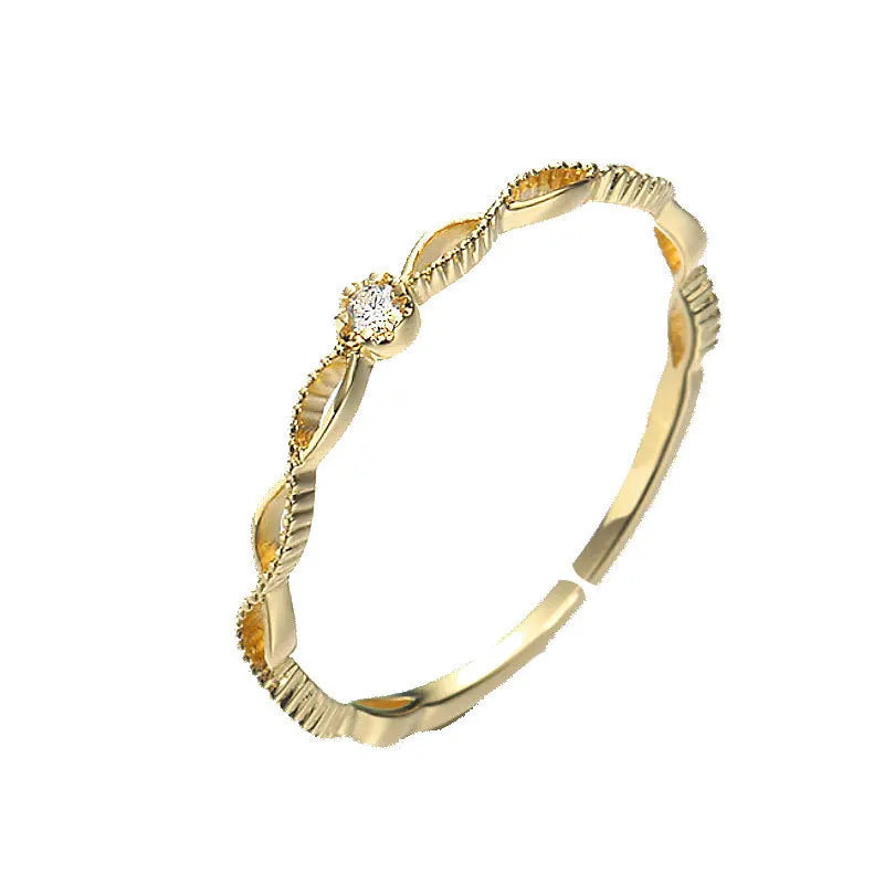 925 Silver Japanese Hollow Twist Zircon Ring For Women