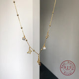 925 Silver Japanese Pearl Butterfly Pendant Necklace Vintage Party Jewelry