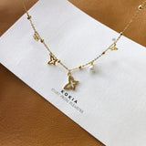 925 Silver Japanese Pearl Butterfly Pendant Necklace Vintage Party Jewelry