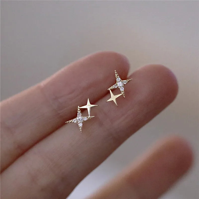 925 Silver Japanese Crystal Star Earrings 14k Plating