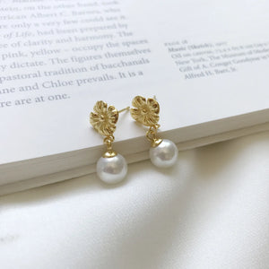 925 Silver Japanese Flower Pearl Earrings Women Wedding Jewelry Gift