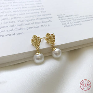 925 Silver Japanese Flower Pearl Earrings Women Wedding Jewelry Gift